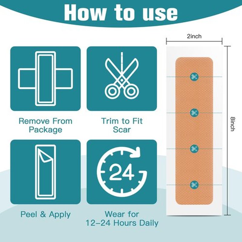Silicone Scar Thicked Sheets,C Section Recovery Kit 2in x 8in 10ct | Reuseable Extra Long Scar Strips for Reducing the Appearance of Keloid Bump,Stretch Marks,Burn,Surgical Scar Removal(Latex Free)