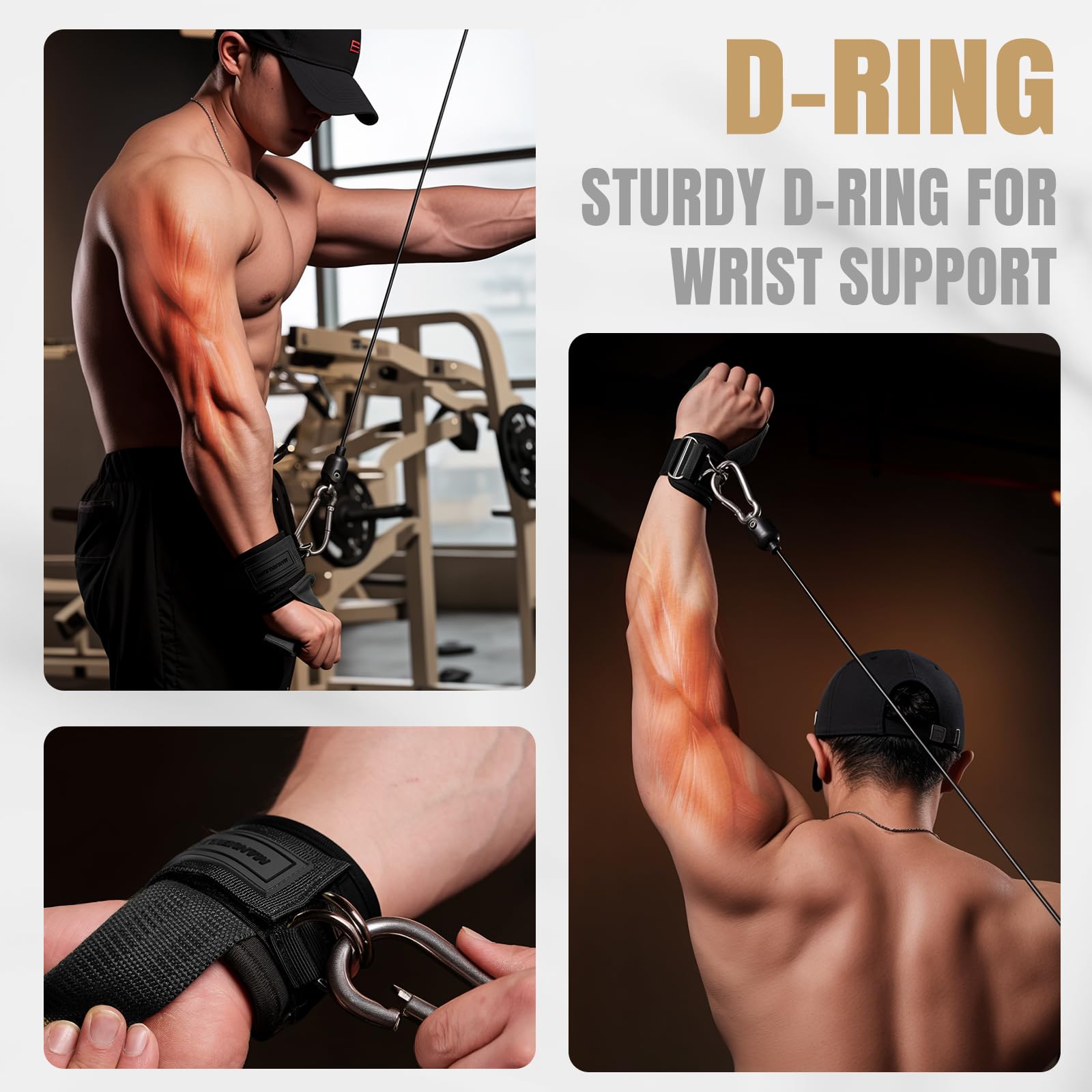 M MANUEKLEAR Wrist Straps for Weightlifting, Gym Lifting Straps with D Rings for Cable Machine,Weight Lifting Wrist Wraps for Men Women Black M(6.3-7.5inch)