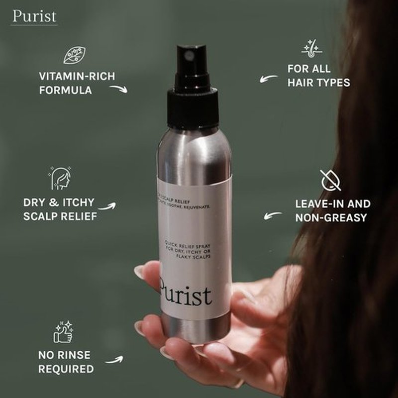 Purist Dandruff Spray - Leave-In Scalp Treatment for Itchy, Dry Skin - Hydrating & Soothing Relief