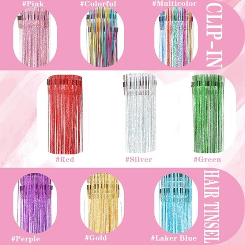 Hair Tinsel Clip in12 Pcs Blue Hair Tinsel Kit for Girls 22 Inch Glitter Fairy Tinsel Hair Extensions Colorful Heat Resistant Party Festival Accessories for Women (Blue)