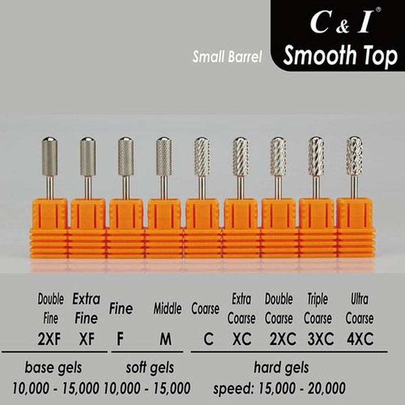 C & I Small Barrel Smooth Top Nail Drill Bit, Safety Round Top, Professional Electric File for Manicure Drill Machine, Remove Nail Gels, Acrylics, 3/32” (Double Coarse - 2XC)