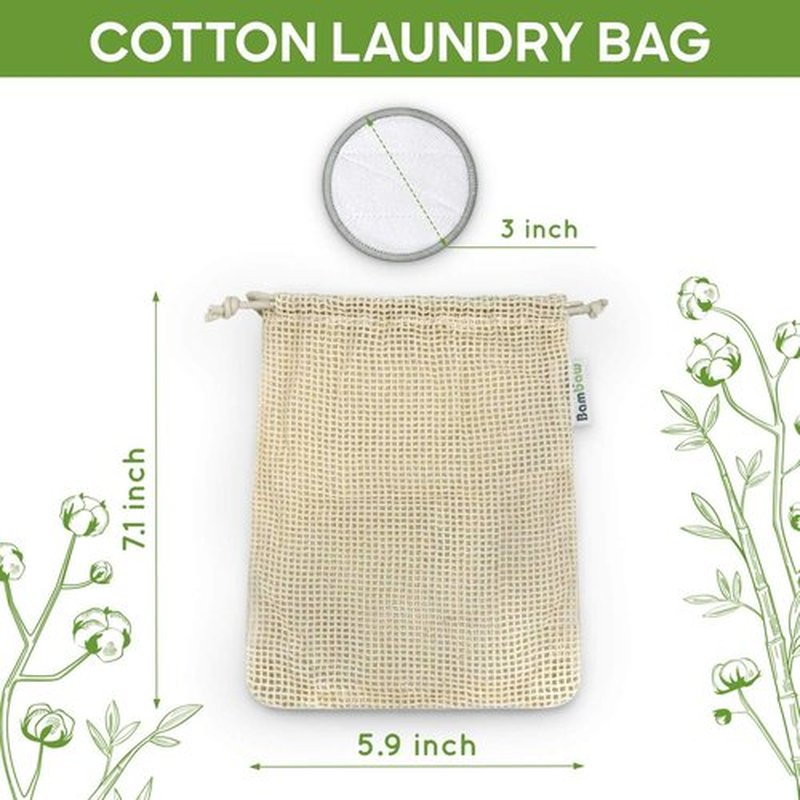 Bambaw Reusable Makeup Remover Pads - 22 Soft Cotton Rounds with Laundry Bag for Easy Storage