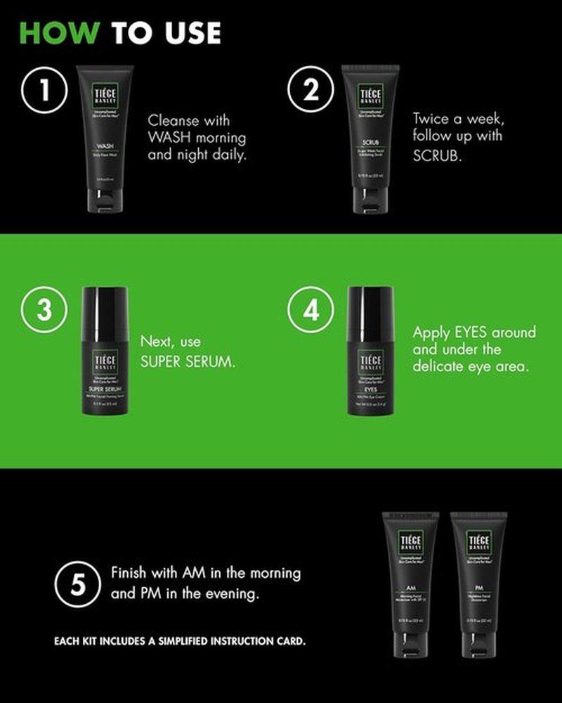 Tiege Hanley Skin Care Set for Men - Anti-Aging Routine Level 3 | Daily Wash, Scrub, Moisturizers & Eye Cream
