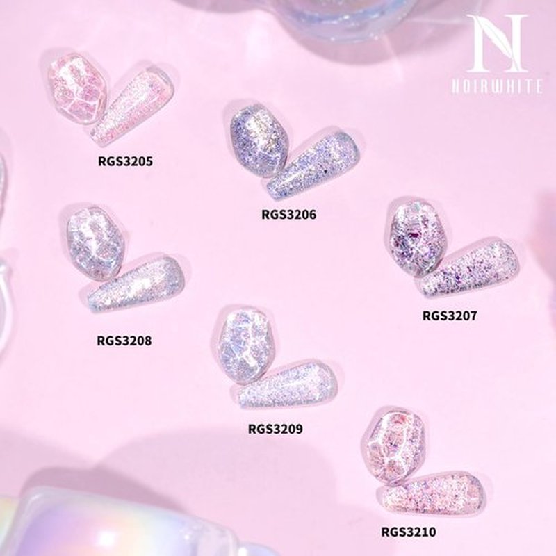 noirwhite 6 Color Glitter Sequins Gel Nail Polish Sparkly Shiny Blue Green Pink Yellow gel with Top Coat and Primer set Soak Off U V Gel Nail Art Manicure 7ML/each 9PCS
