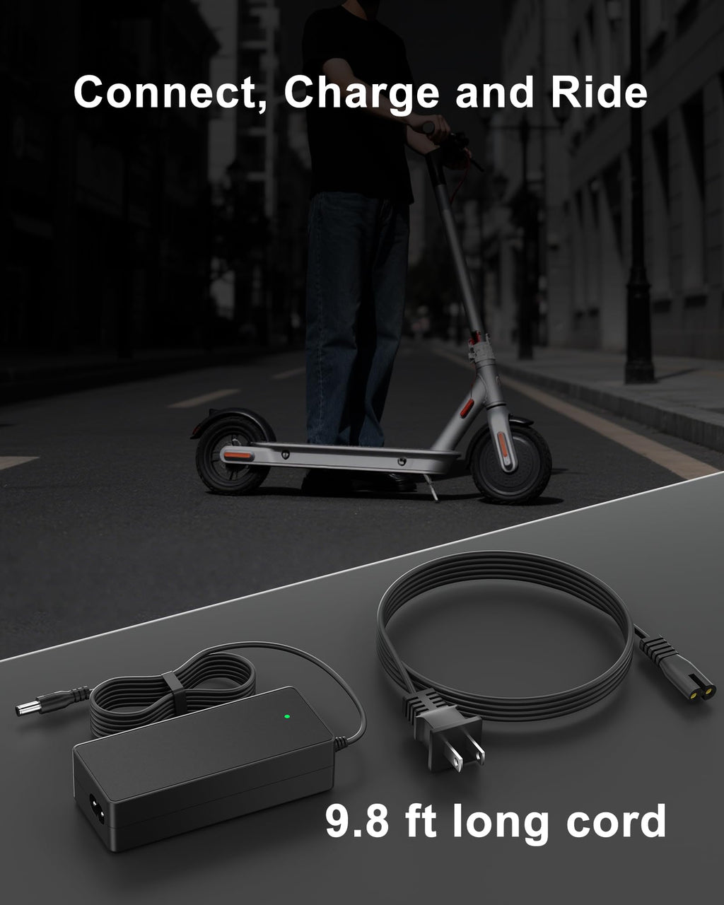 VHBW 42V 2A Electric Scooter Charger Compatible with AOVOPRO ES80, 9.8ft Power Cord with LED Indicator, Replacement Charger for AOVOPRO Electric Scooter