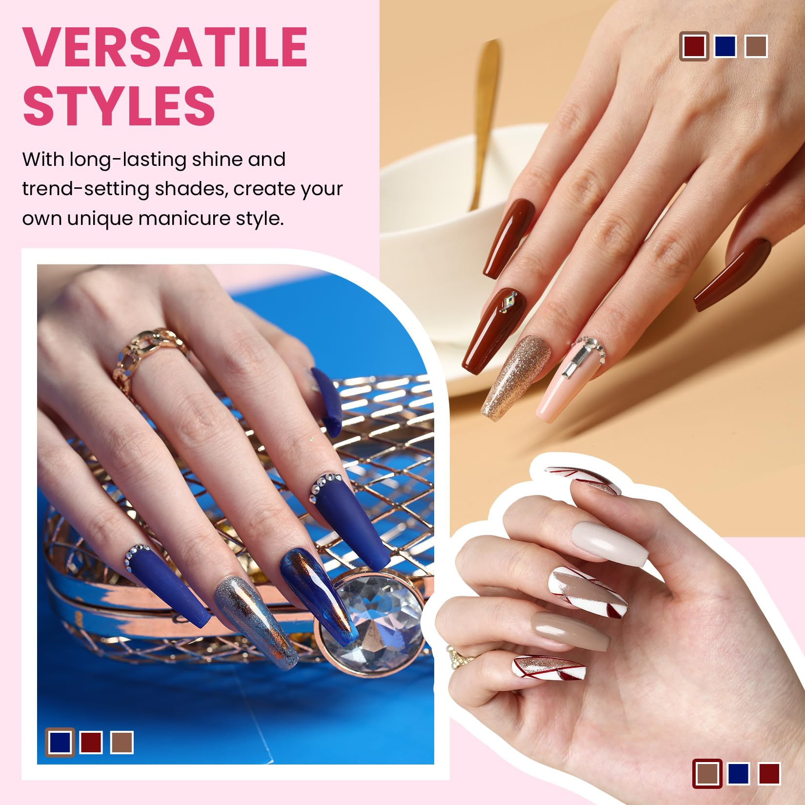 VANREESA 24 Pcs Gel Nail Polish Set, 21 Colors Gel Polish with Base Coat Glossy & Matte Top Coat Pink Red Orange Yellow Green Blue Purple brown Gel Polish Kit Nail Kit Gifts for Women