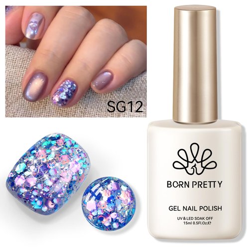 Born Pretty Glitter Gel Nail Polish with Sequins, Long Lasting U V Gel Polish for Manicure and Nail Art, DIY at Home, Salon-Quality, Easy to Apply, 15ml Set8