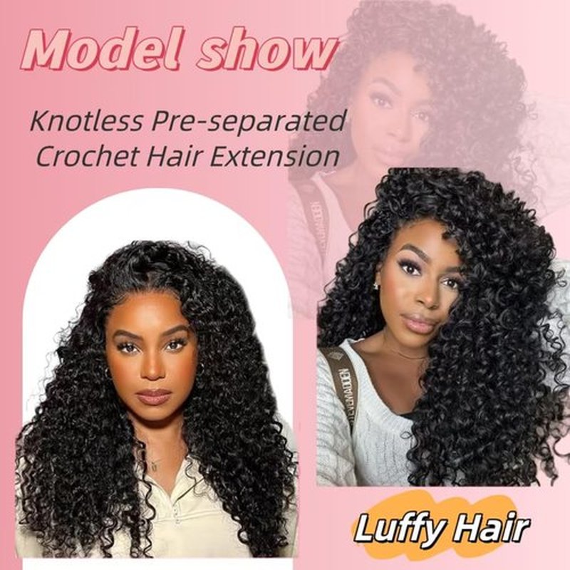 100% Human Hair Knotless Pre-Separated Water Wave Curly Feather Crochet Hair Extensions Spirally Curly Classic Lightweight Reusable Crochet Hair Extensions 16inch 100strands 120g
