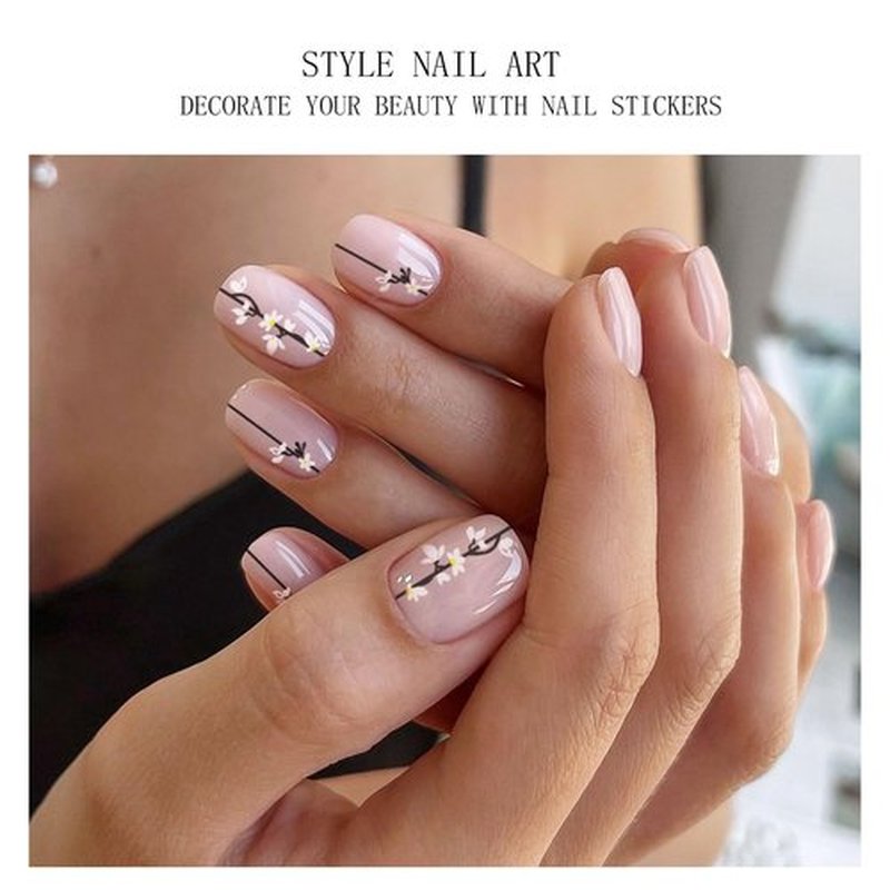 JMEOWIO Gel Nail Stickers White Flower Semi Cured Gel Nail Strips Wraps UV/LED Nails Art Design Decoration Accessories
