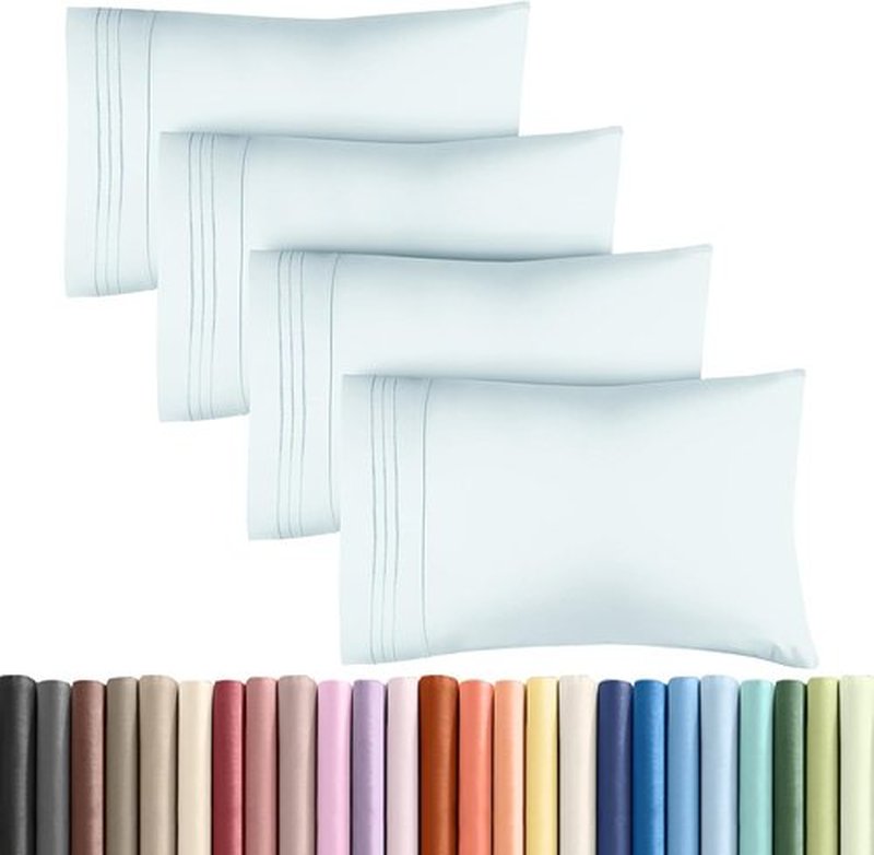 Queen Pillow Cases Set of 4 | Ultra Soft Hotel Quality Covers - Wrinkle Free & Fade Resistant - Ice Blue