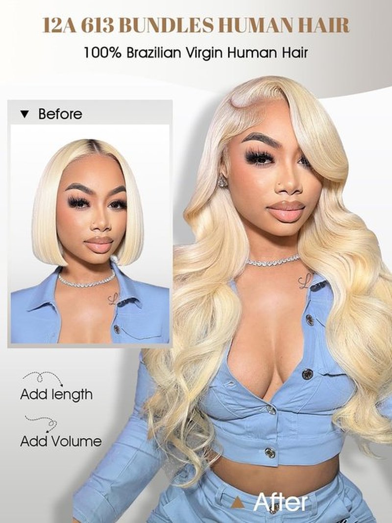 PT.Venus 613 Blonde Bundles Human Hair 14 16 18 Inch Blonde Body Wave Bundles 3 Bundles Human Hair Extensions 100% Unprocessed 12A Grade Brazilian Virgin Human Hair for Women