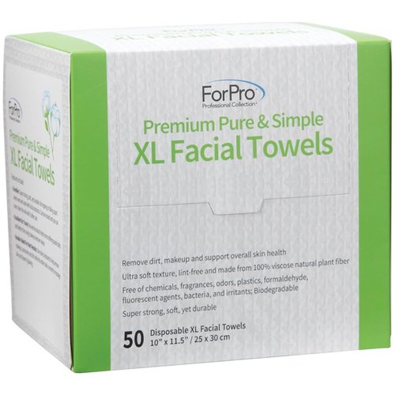 ForPro Disposable Face Towels - Ultra Soft Lint-Free Makeup Remover Cloths | 50 Biodegradable Towelettes