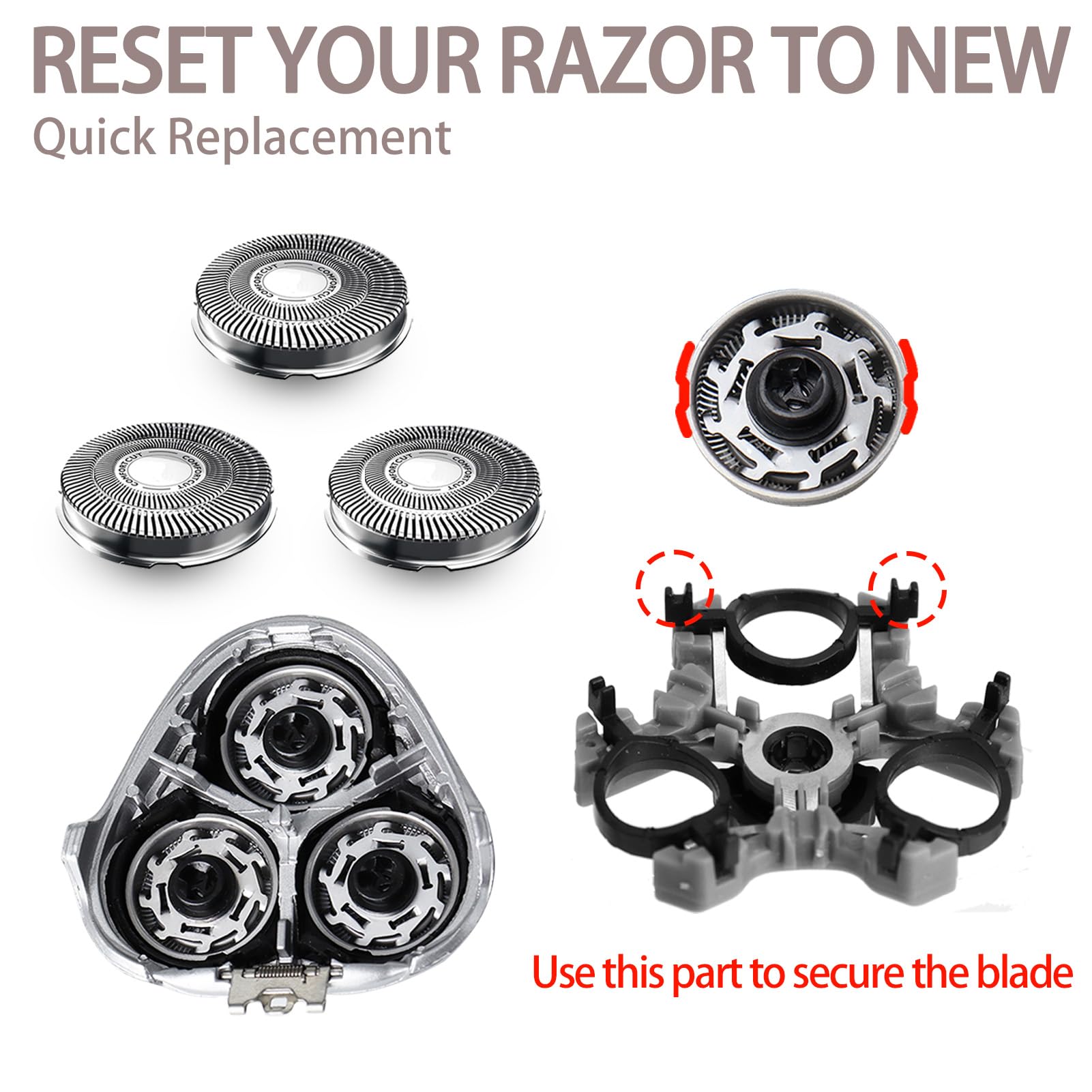 GORLENT 6 Pack SH30/HQ8 Replacment Blades for Aquatec PTxxx, ATxxx Series Razors, Dual-Layer Shaver Heads for Close and Smooth Shave