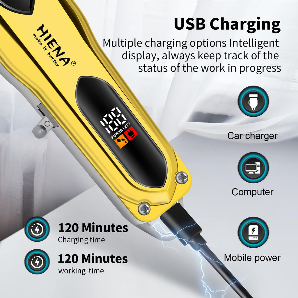 HIENA PRO Professional Hair Trimmer for Men,Cordless Hair Clippers, Electric T-Blade Beard Trimmer, USB Rechargeable Wireless Haircut Clippers, Gifts for Men