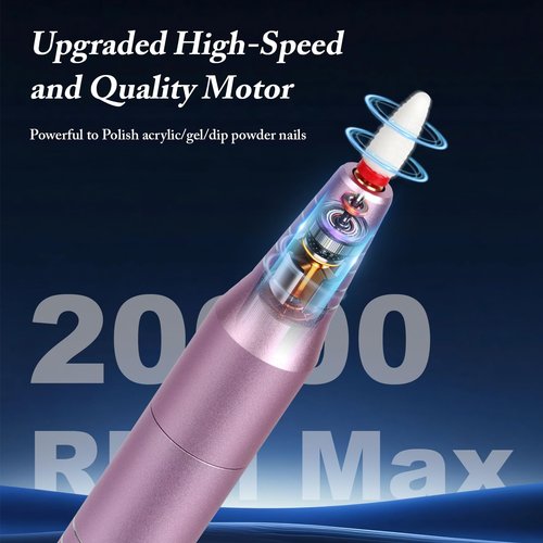 QPVZX Electric Nail Drill, Ultra-Quiet Low Vibration Electric Nail File, Portable Electric Nail File for Crystal Gel Nails, Manicure and Pedicure Tools Polishing Set for Home and Salon Use (Pink Set)