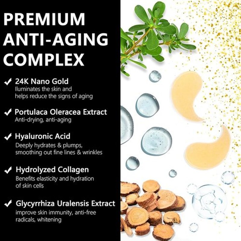 LA MIURA 24K Gold Under Eye Patches - 60 Pcs Eye Masks for Dark Circles Puffiness - Skin Care with Collagen Hyaluronic Acid - Anti-Aging & Rejuvenating Hydrogel Eye Patch