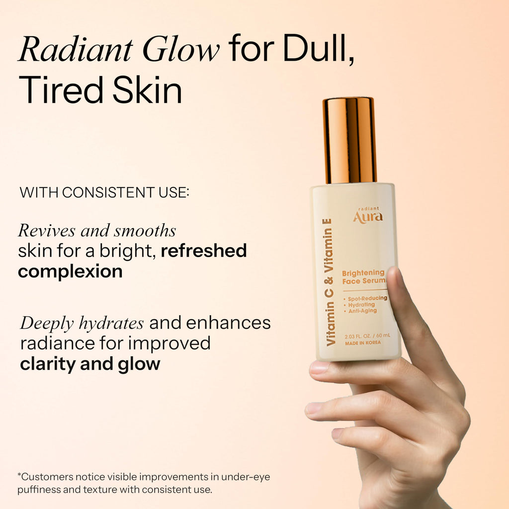 Radiant Aura Vitamin E & C Serum For Face – Dermatologist Tested, Anti Aging, Korean Skin Care – Revives Tired Skin, Smooths Fine Lines, Lightweight Hydration – Vegan, Clean Beauty – Pack of 2