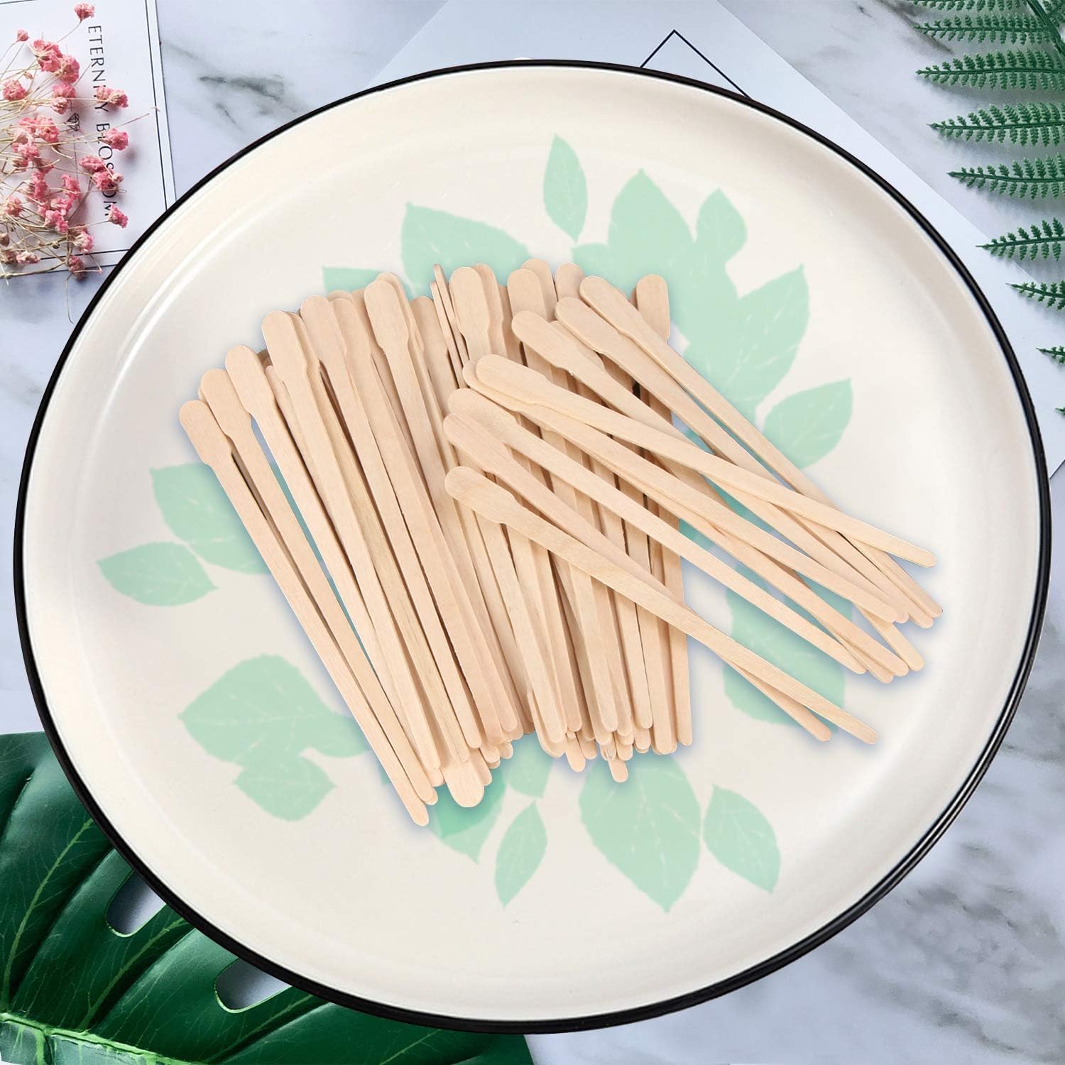 PEAKTREND 200Pcs Wooden Wax Sticks Wood Waxing Spatulas Craft Applicators Hair Removal for Body Legs Facial Eyebrow Lip Nose Brow Facial Smooth, Skin-Spa Home Usage