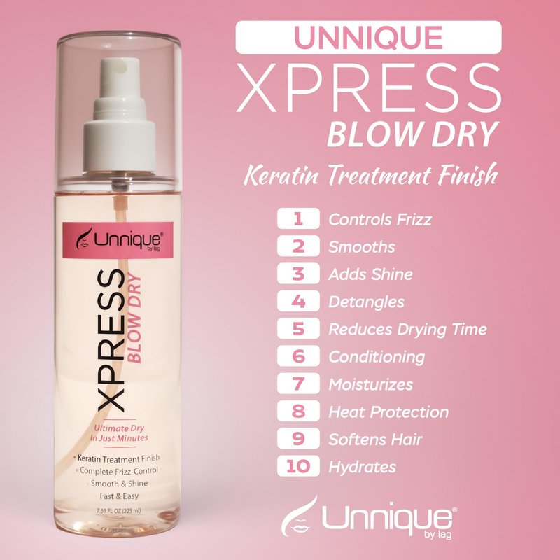 UNNIQUE Xpress Blow Dry Spray - The 40% Faster Blow-Dry Heat Protectant & Styling Primer to Achieve a Salon-Quality, Damage-Free Style and Shorten Your Morning Routine
