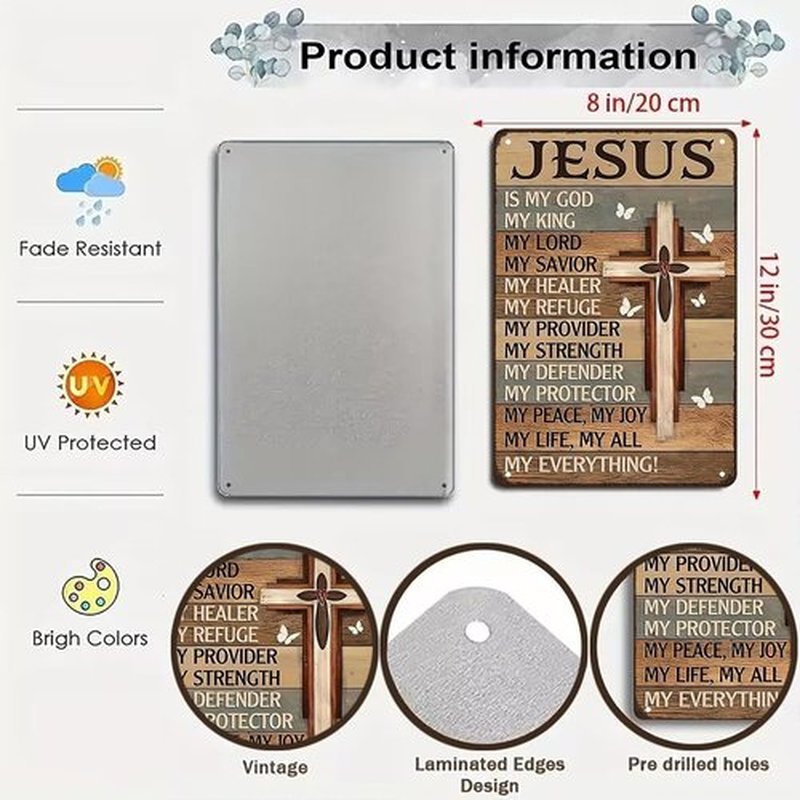 Smilelife Vintage Christian Wall Art - "Jesus Is My God, My King" Metal Sign | 8x12 Inch Decor for Home or Office