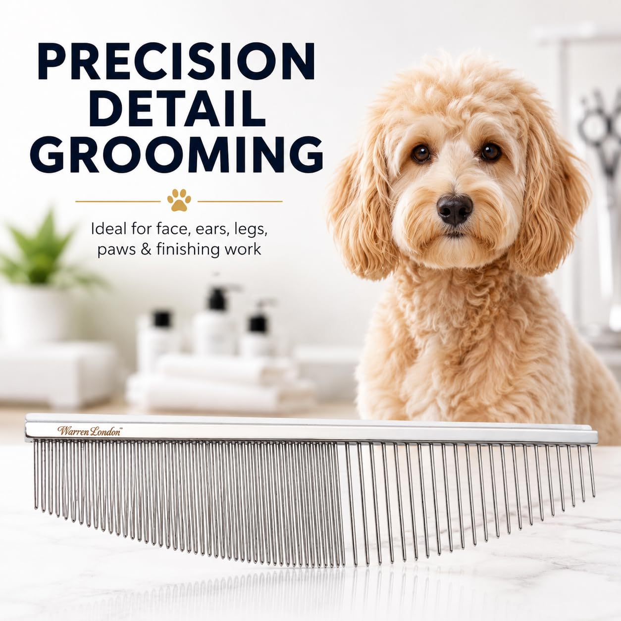 Warren London Copper Crescent Comb 6.5 Inch – Professional Dog Grooming Detail Comb with Curved Teeth – For Face, Legs, Tail, Ears, Paws, Mats, Tangles & Finishing – For Groomers & Pet Owners