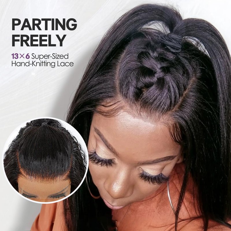 WIGER Straight Lace Frontal Wigs for Black Women Yaki Straight Layered Wigs 13X6 HD Lace Front Wig Long Synthetic Blow Out Hair for Daily or Events Salon-trimmed Hairstyle