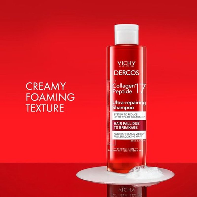 Dercos Collagen Peptide 17 Shampoo - Ultra-Repairing Formula for Weak, Damaged Hair | Reduces Breakage & Boosts Volume