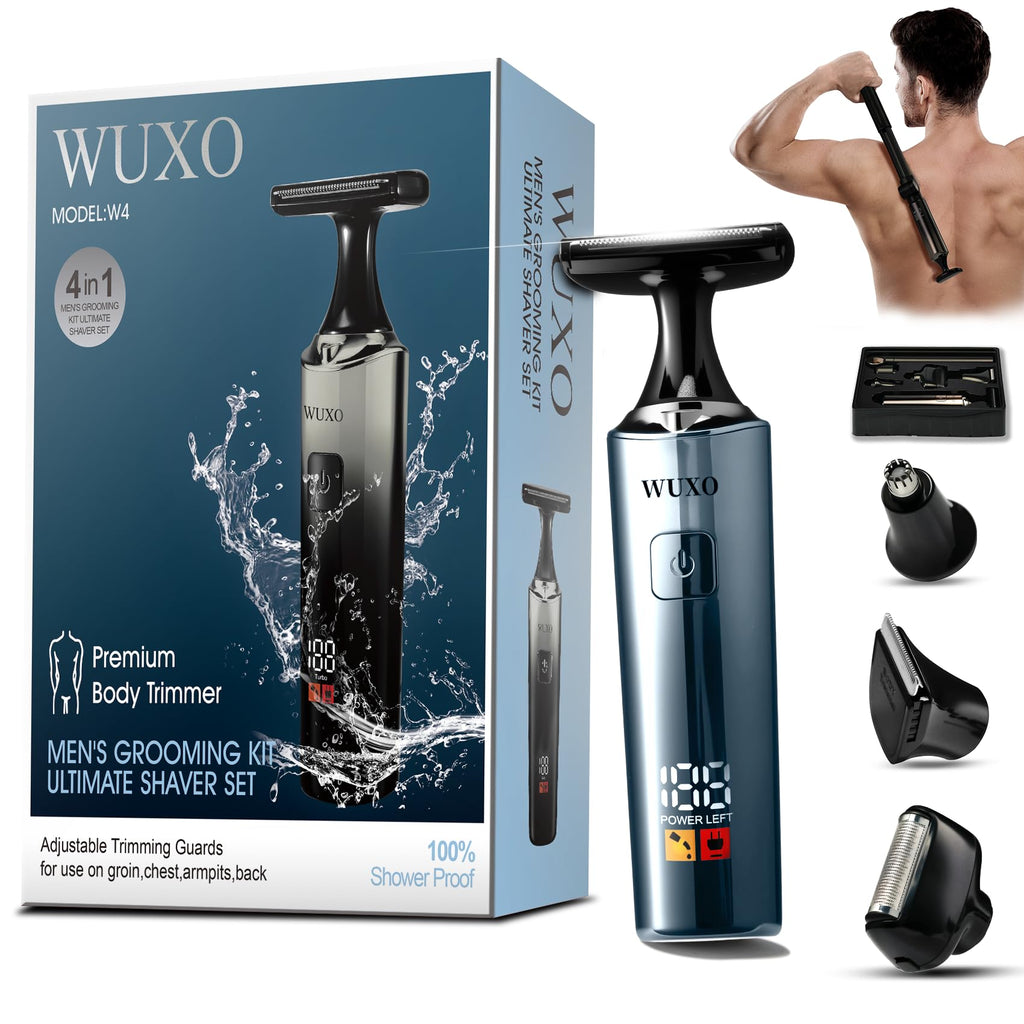 WUXO Electric Groin Hair Trimmer, LED Display Back Shaver for Men