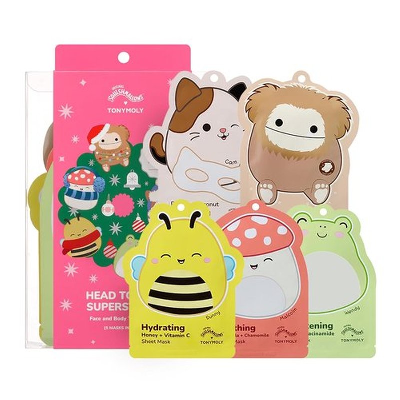 TONYMOLY x Squishmallows Head to Toe Mask Set - 5-Piece Hydrating & Brightening Holiday Gift Set | Soothing Face, Hand & Foot Masks