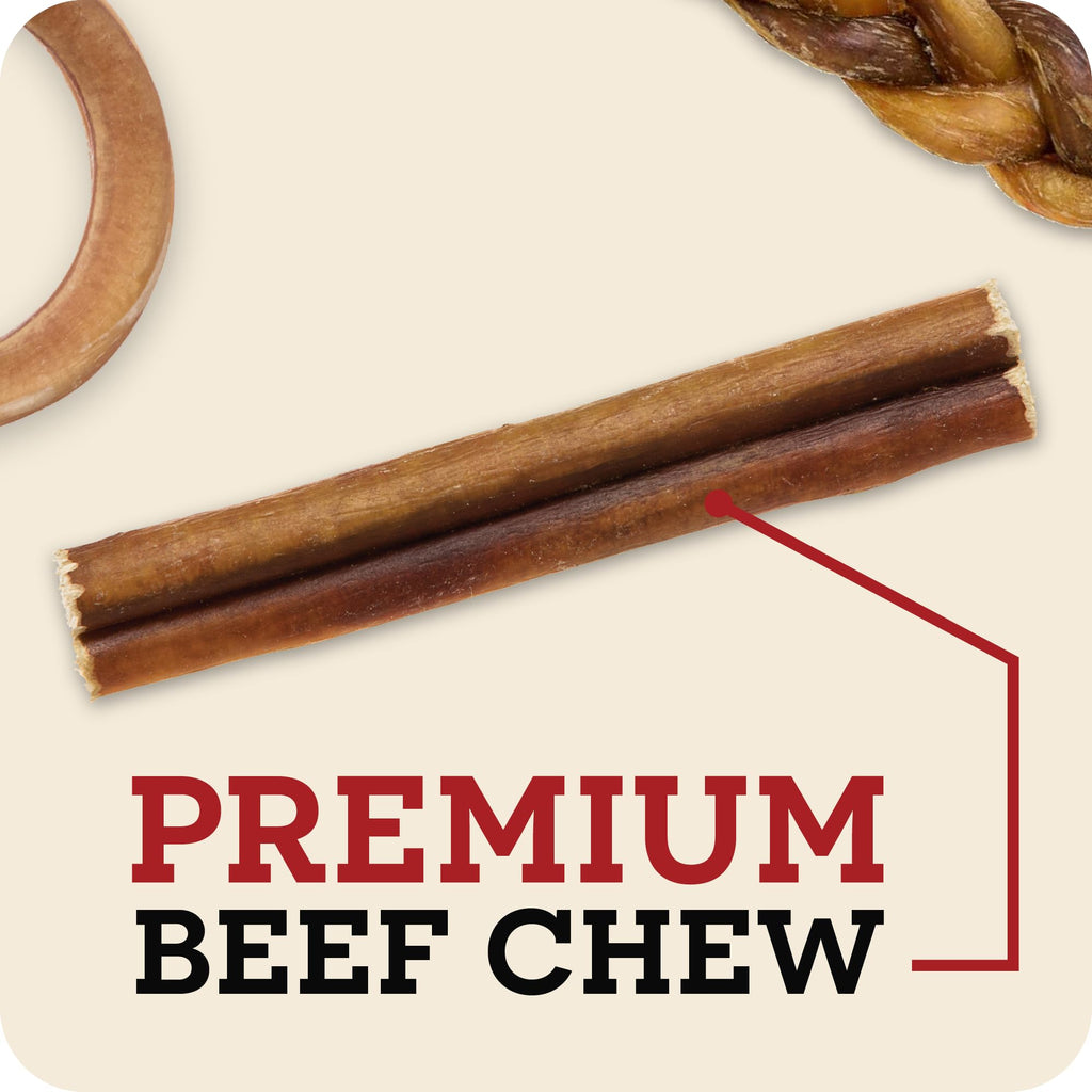 Redbarn Pet Products All-Natural 12" Braided Bully Sticks for Dogs - Premium Slow Roasted Long Lasting Chew Treats Made with 100% Beef - Single Ingredient Low Odor - 5 Count - Packaging May Vary