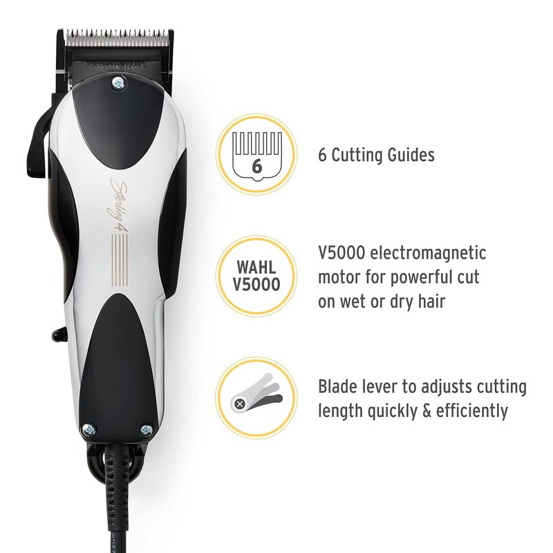 Wahl Professional Sterling 4 Clipper - Lightweight Corded Design with Adjustable Blade for Wet/Dry Hair Cutting
