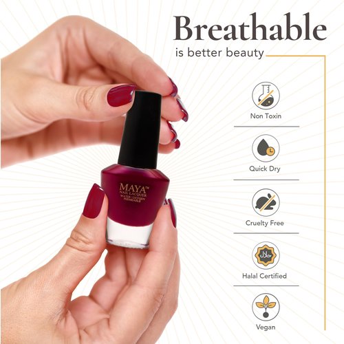 MAYA Red Gel Nail Polish - Quick Dry, Non-Toxic, Breathable & Cruelty Free Nail Art DIY Manicure, Certified Halal Nail Kit - 0.4 fl oz Soak Off Organic Nail Lacquer, Made in USA - Ruman