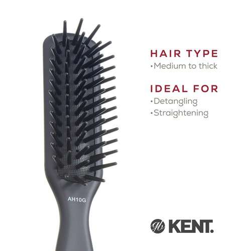 Kent AH10G Airhedz Pro Narrow Pin Hair Brush - Detangle Thick & Curly Hair | Scalp Massager in Grey