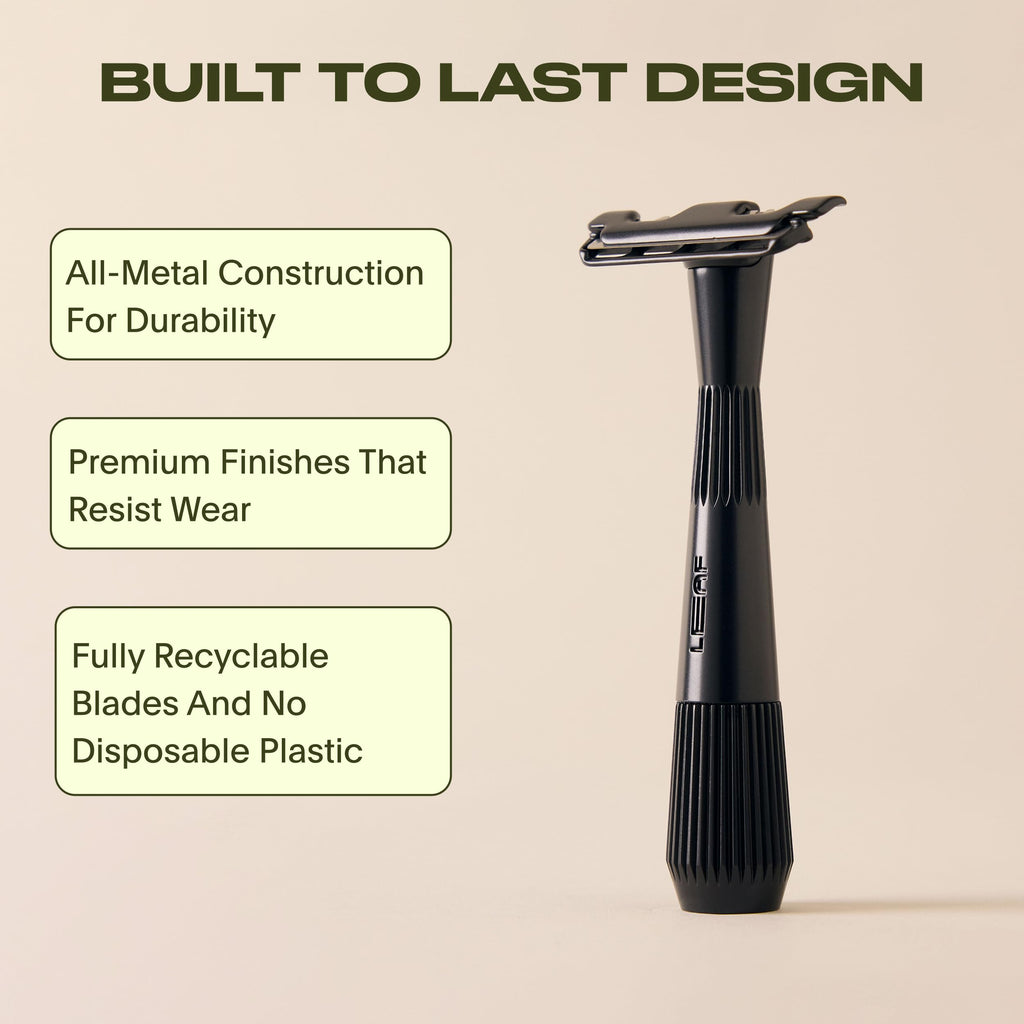 Leaf Thorn Razor by Leaf Shave, All-Metal Single Blade Razor for Men and Women, Fixed Head with Magnetic Load Assist, Includes 5 Stainless Steel Blades - Face Shaving and Coarser Hair - Chrome