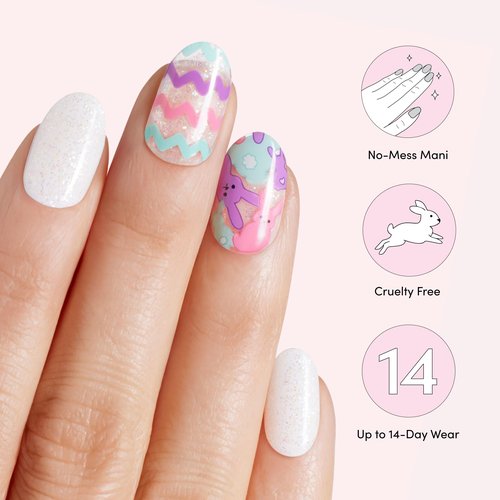 Dashing Diva Easter Gloss Gel Nail Strips - Hip Hop - UV Free, Chip Resistant, Long-Lasting Gel Stickers - Contains 32 Wraps, 1 Prep Pad, 1 File