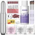Saviland Acrylic Nail Kit - Drill Included, Clear White Pink Colors, Professional Set with Brushes for DIY Nail Extension