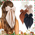 4 Pcs Hair Bows for Women Big Ribbon Bows for Hair Long Tail Bow Hair Clips Cute Hair Barrettes Hair Accessories for Girls (Black + Beige + Khaki + Curry)