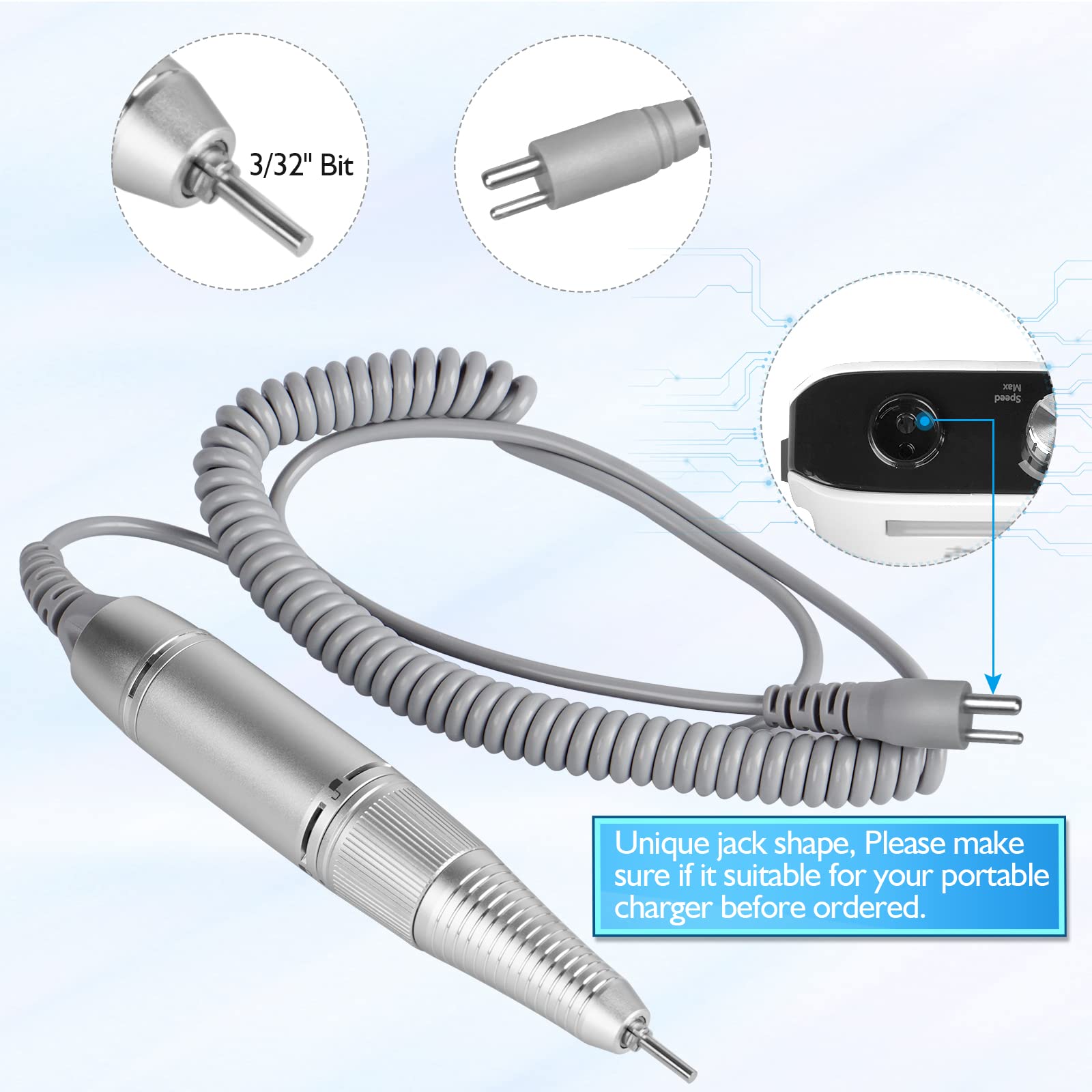 (Need Portable Host) Updated Handpiece for AZ GOGO-102 Nail Drill Machine Part, AZ GOGO 30000 RPM Portable Nail Drill - for Updated 2 Jack Host