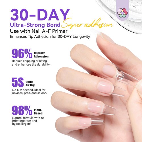 SAVILAND Gel Nail Glue & Nail Primer Set: 30-Day Long Lasting Extra Strong Nail Glue Gel with Nail Primer Rich in Castor Oil Vitamin E for Gel Glues for Nails False U V Lamp Required SSProTip X 4.0