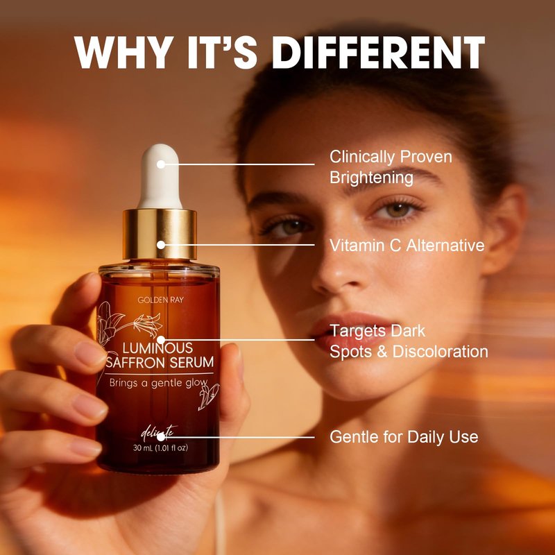 Saffron Serum for Face, Brightening & Discoloration Correcting Serum, Dark Spot Appearance Care, Radiance Booster for Dull Skin, Lightweight Facial Serum, Even-Looking Skin Tone, 1 fl oz