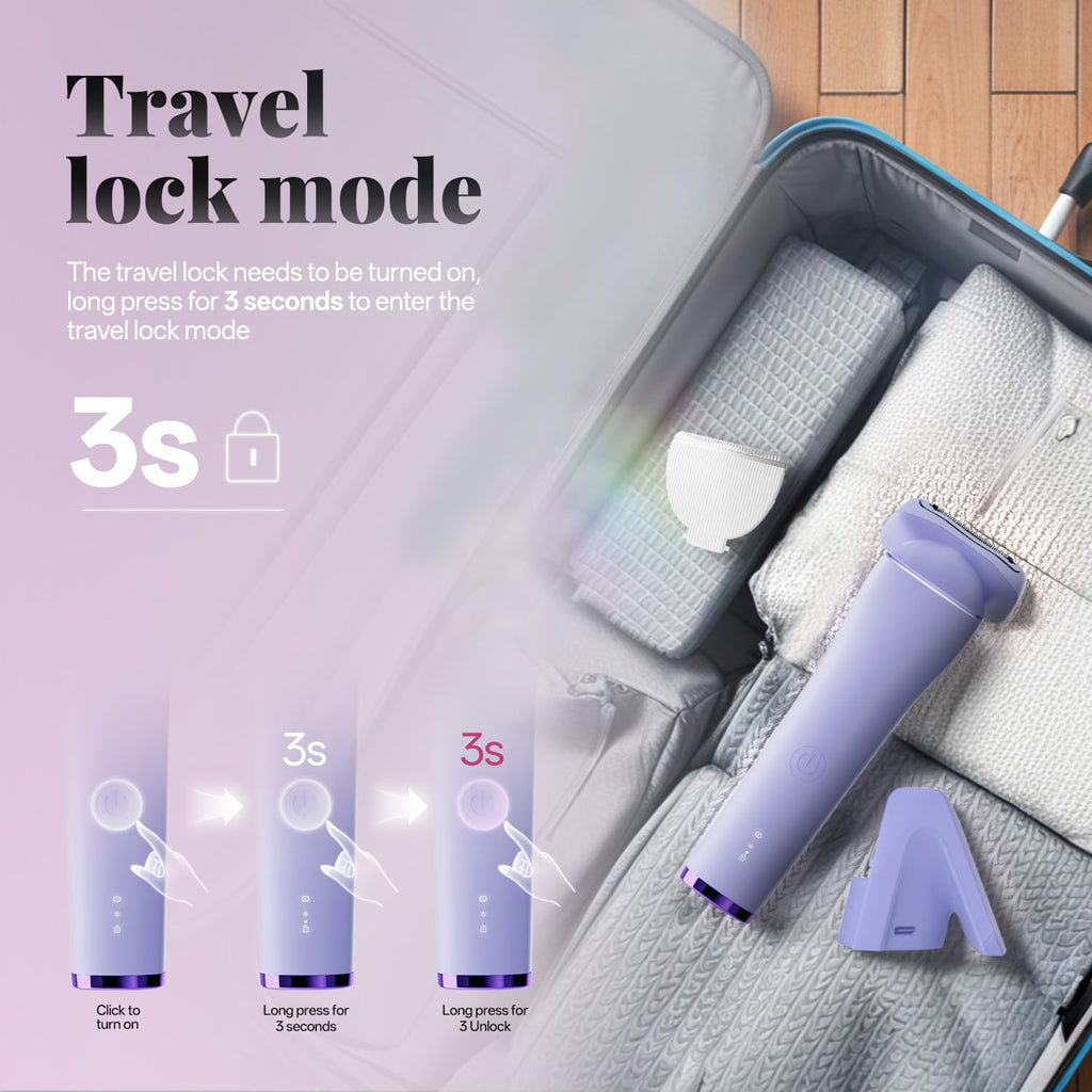 Krofaue Bikini Trimmer for Women, Gentle Painless Electric Razor for Silk Skin, IPX6 Waterproof Pubic Hair Trimmer & Body Shaver, Easy to Use & Clean, for Arms, Legs, Underarms, Private Area