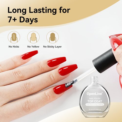 OpenLive Top Coat Clear Nail Polish - Quick Dry, High Shine & Long Lasting Gloss | 16.5ml