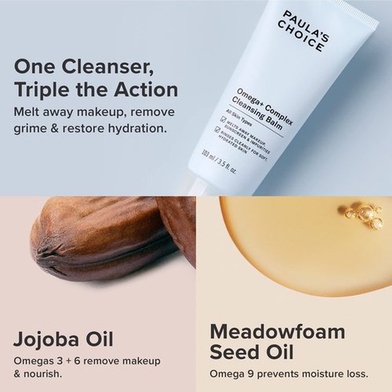 Paula's Choice Omega Complex Face Cleansing Balm, Double Cleanse Face Wash & Gentle Daily Makeup Remover, Suitable for Dry & Sensitive Skin, Mineral Oil-Free, & Fragrance-Free, 3.5 Fl Oz