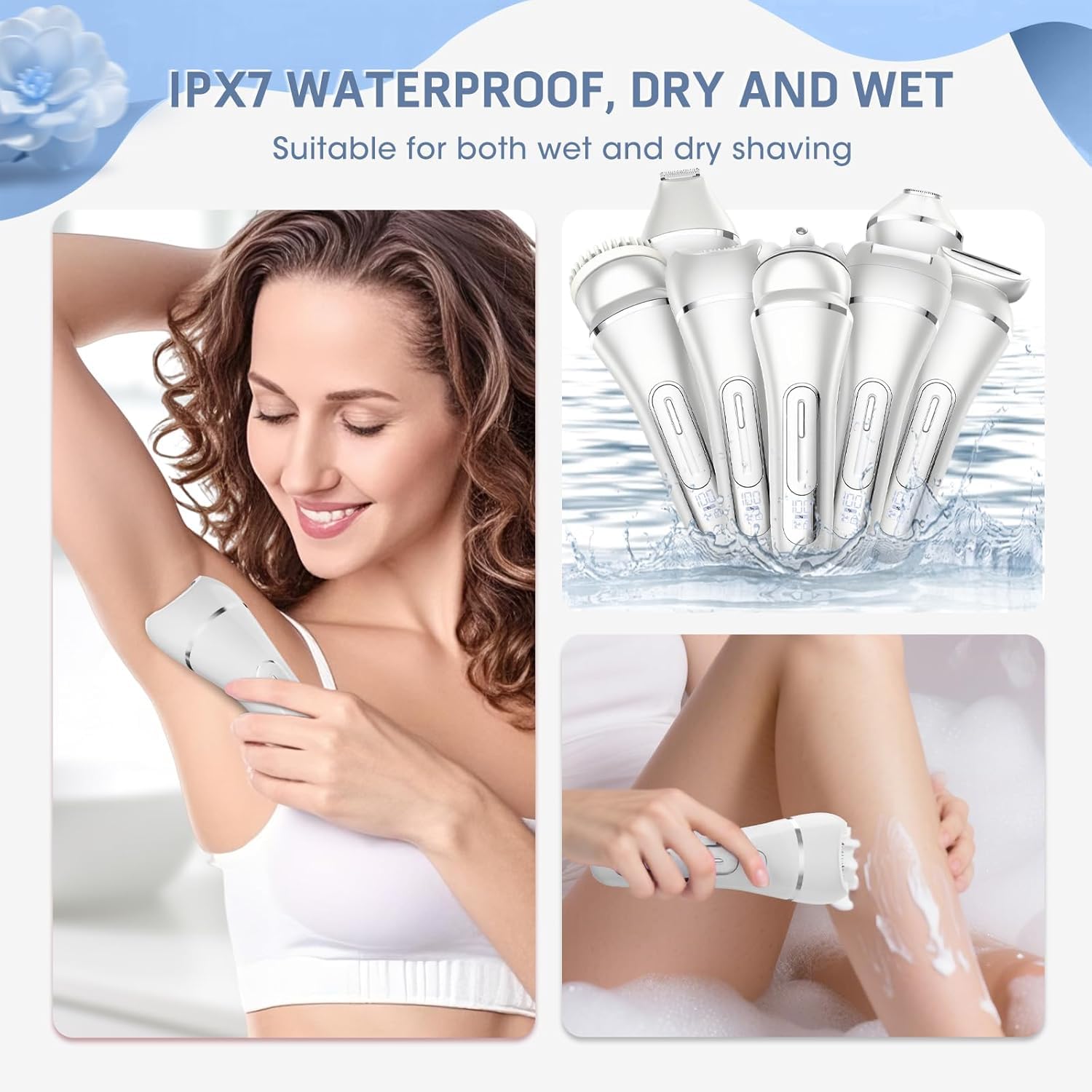 NWUNJ Electric Razors for Women Whole Body: 7 in 1 Hair Removal Kit，Rechargeable Body Shaver - Wet Dry Hair Remover - Trimmer for Lady Face Underarms Public