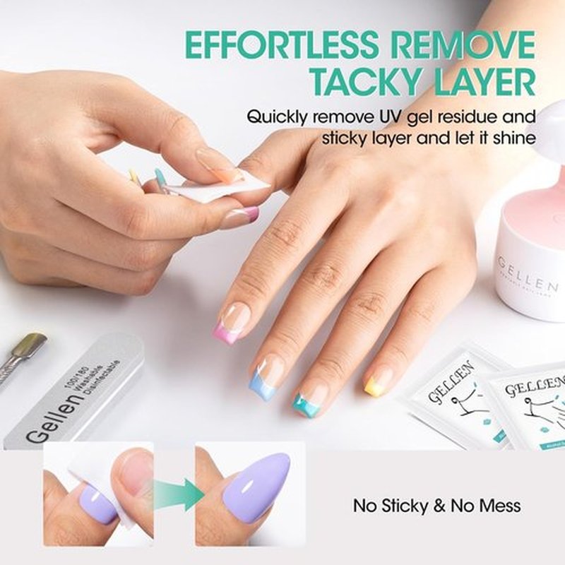 GELLEN Nail Cleanser Pads - 200 Pack Alcohol Prep Wipes for Tacky Residue Removal | Lint-Free & Travel-Friendly