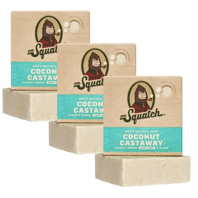 Dr. Squatch Natural Men’s Bar Soap - Cold Process Coconut Castaway Soap Bar - 5 oz, 3-Pack
