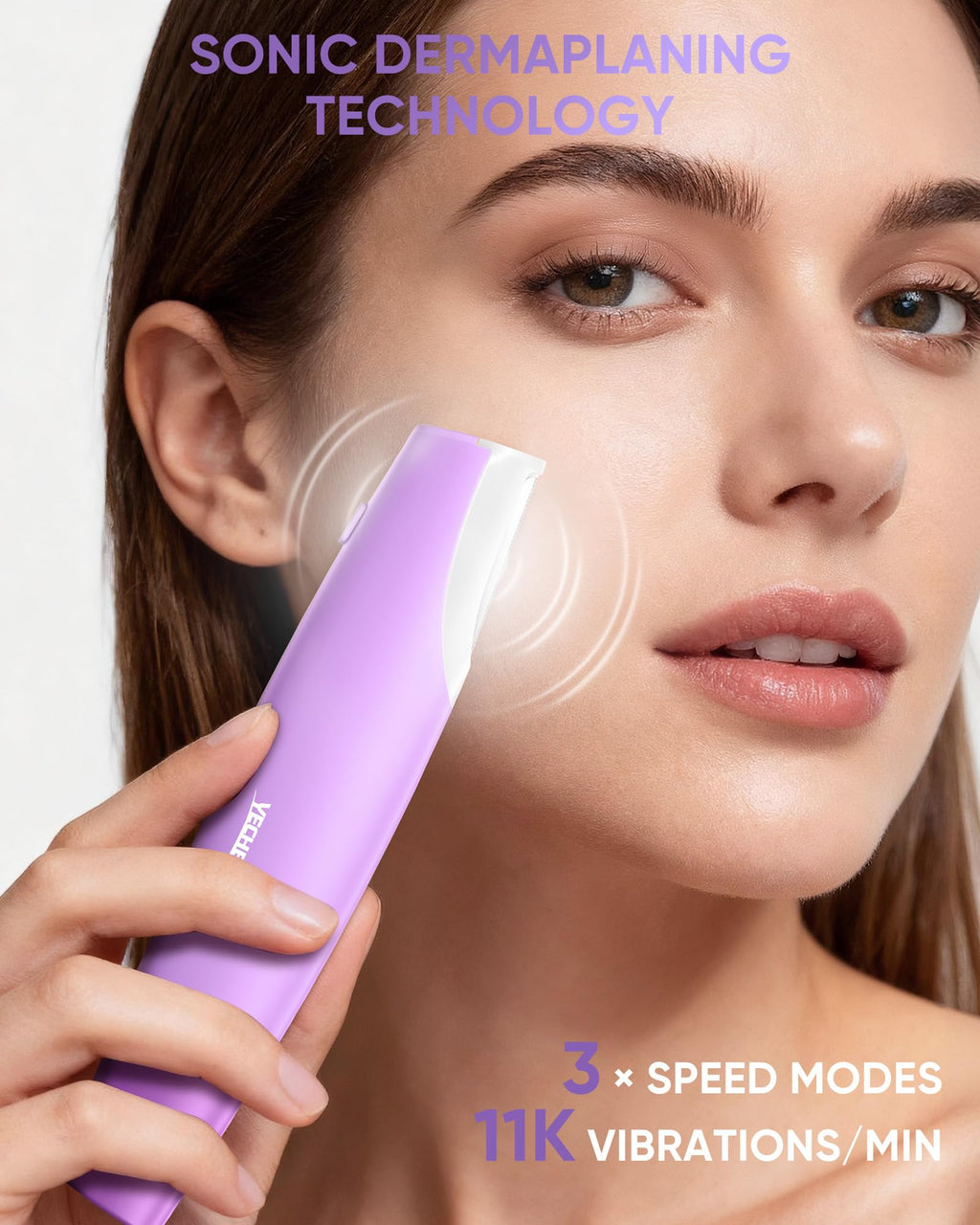 Yecheer Dermaplane Razor for Women Face, Sonic Dermaplaning Tool for Smooth & Flawless Skin, Dead Skin & Peach Fuzz Gentle Remover, Electric Facial Hair Removal with LED Light&8 Refill Blades, Purple