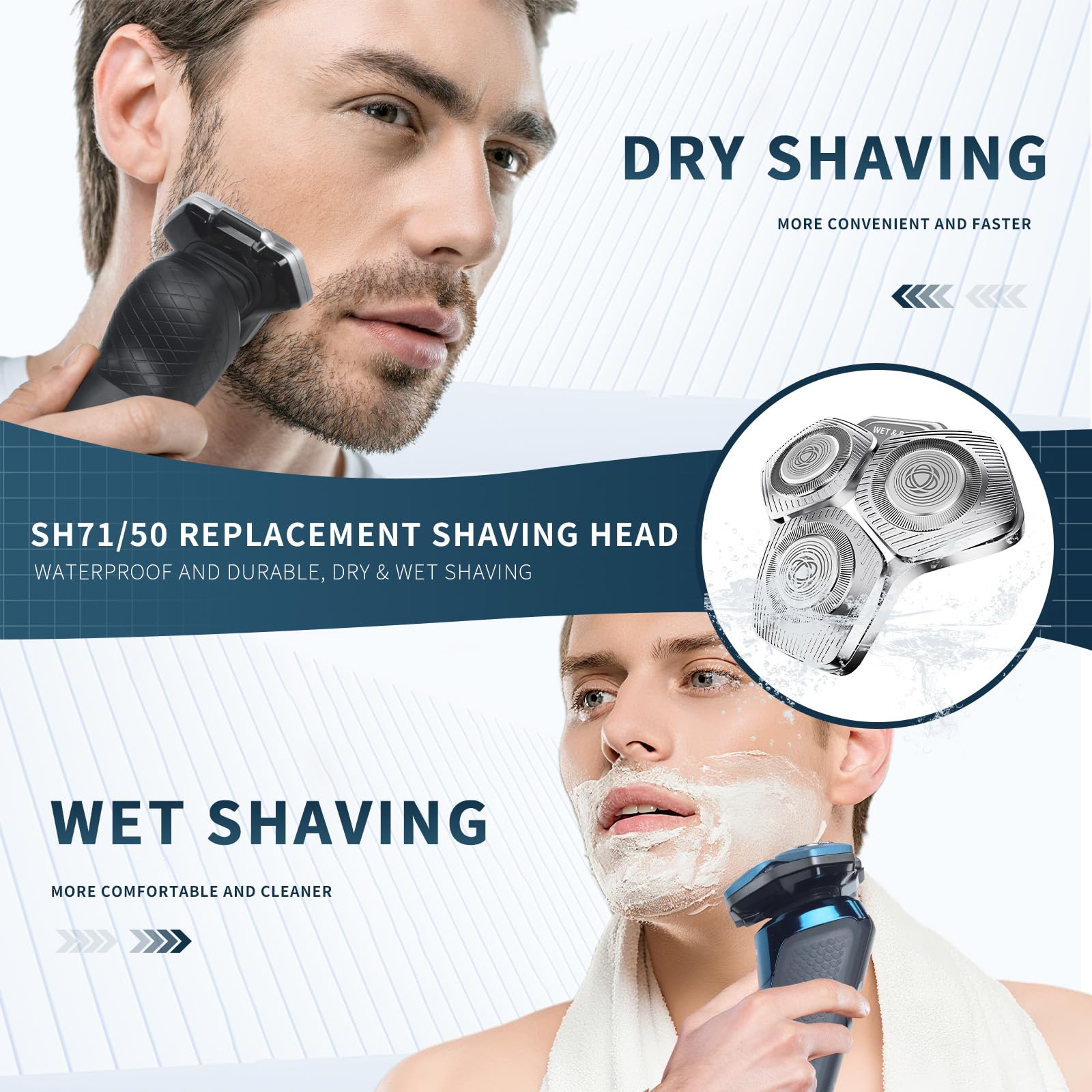 2 Pack SH71/50 Shaving Heads, Compatible with Philips Shavers,Silver