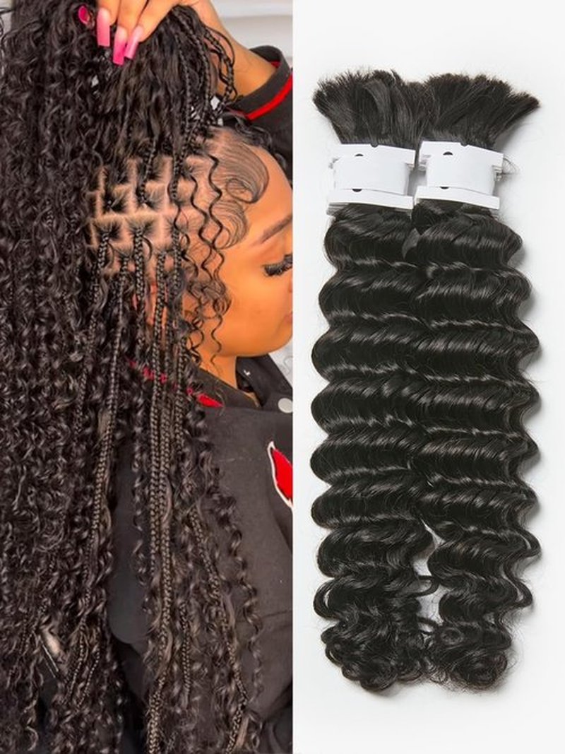 ASHINE Human Braiding Hair for Boho Braids Deep Wave Bulk Pre-Separated Strands 100% Human Hair 2 Bundles/Pack 100g 16 Inch Natural Color Easy to Braid