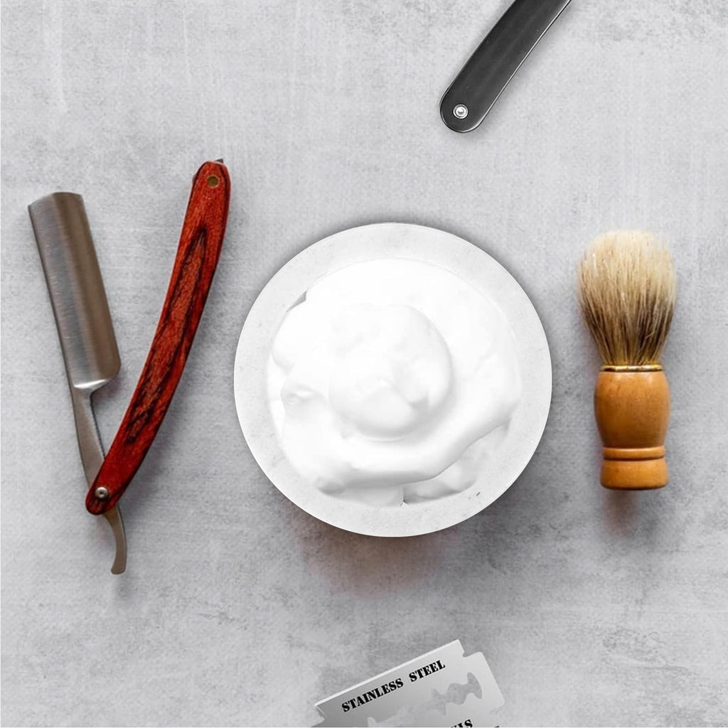 Linkidea Marble Shaving Bowl, Natural Stone Lather Cup with Textured Interior for Rich Foam, Heat Retaining Shave Mug for Wet Shaving Gift for Men (White)